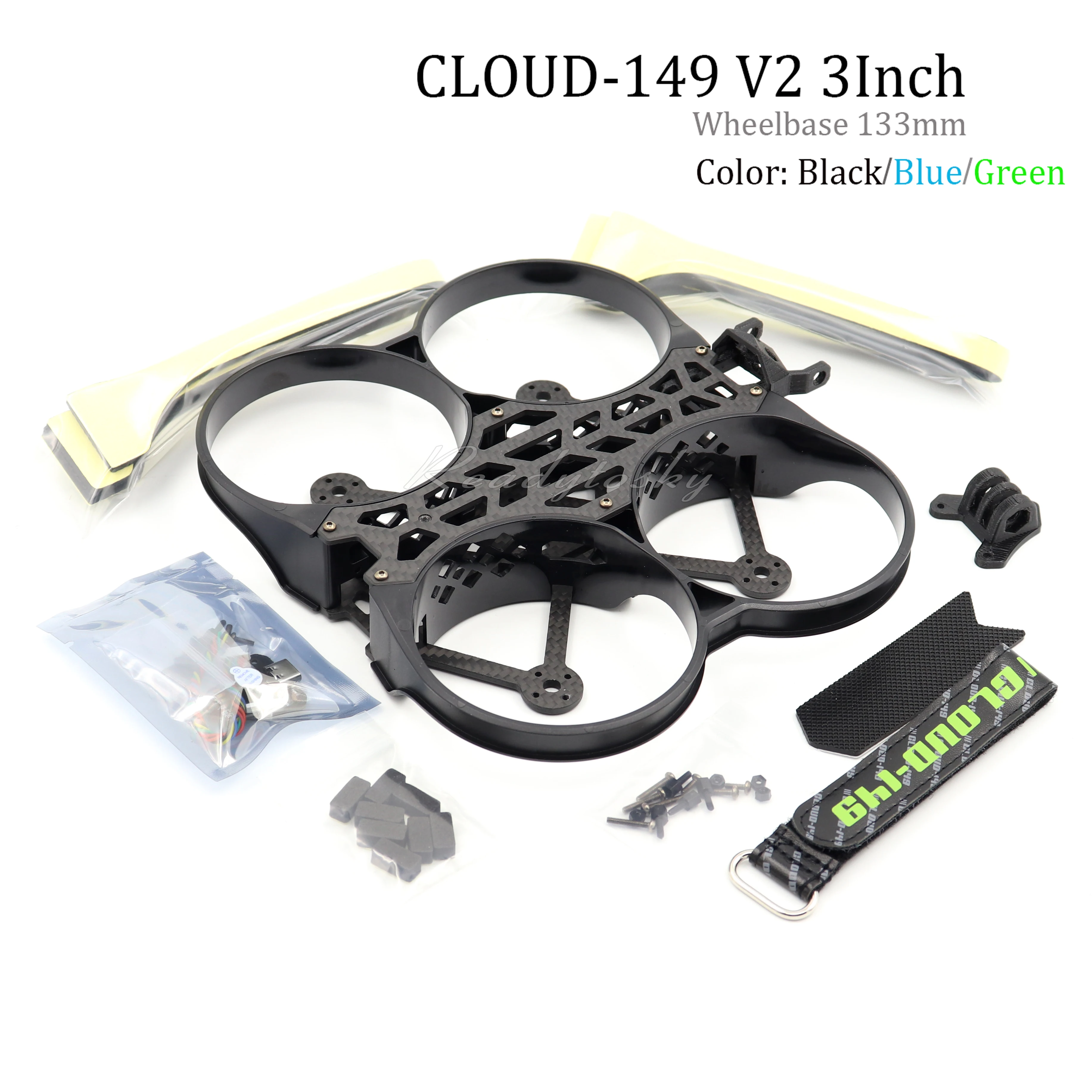 

CLOUD-149 V2 Wheelbase 133mm 3inch Carbon Fiber Frame with Propeller Protective Cover For Reptile RC FPV Racing Drone Kit