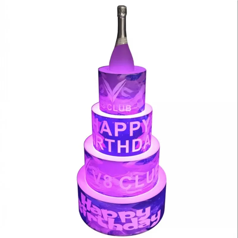 Customzied LED Luminous Happy Birthday Cake Bottle Presenter Wine Glorifier Holder VIP For Nightclub Party Lounge Bar
