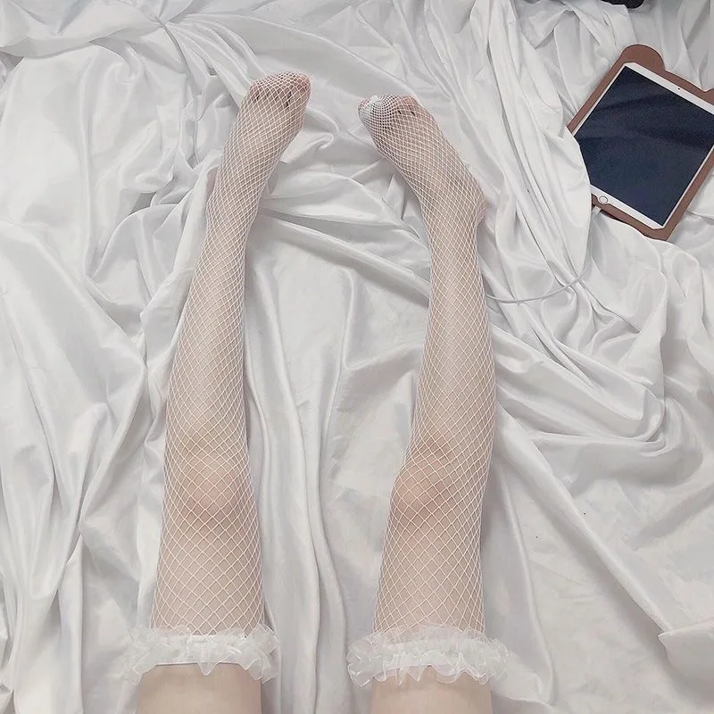 Sexy Ultra-Thin Long Tube Lace Fishing Net Socks Stockings For Women Sexy Lingerie Sexy Stockings Crotchless Netting Stockings