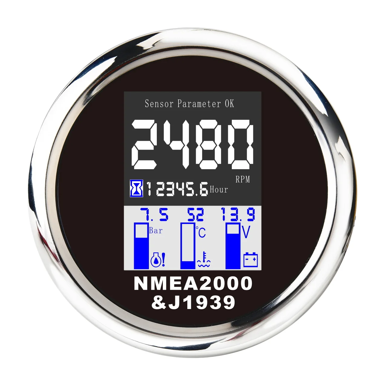 

Многофункциональный цифровой тахометр NMEA 2000, 85 мм, 4 в 1, измеритель температуры воды и давления масла, вольтметр с сигналом, черный