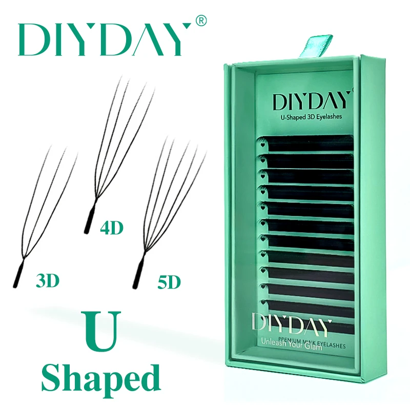 DIYDAY U-shaped 3D 4D 5D Eyelash Extension New Style U Shape W Bloom Lashes Premade Fans Lightweight Fluffy Mink Faux Eyelashes