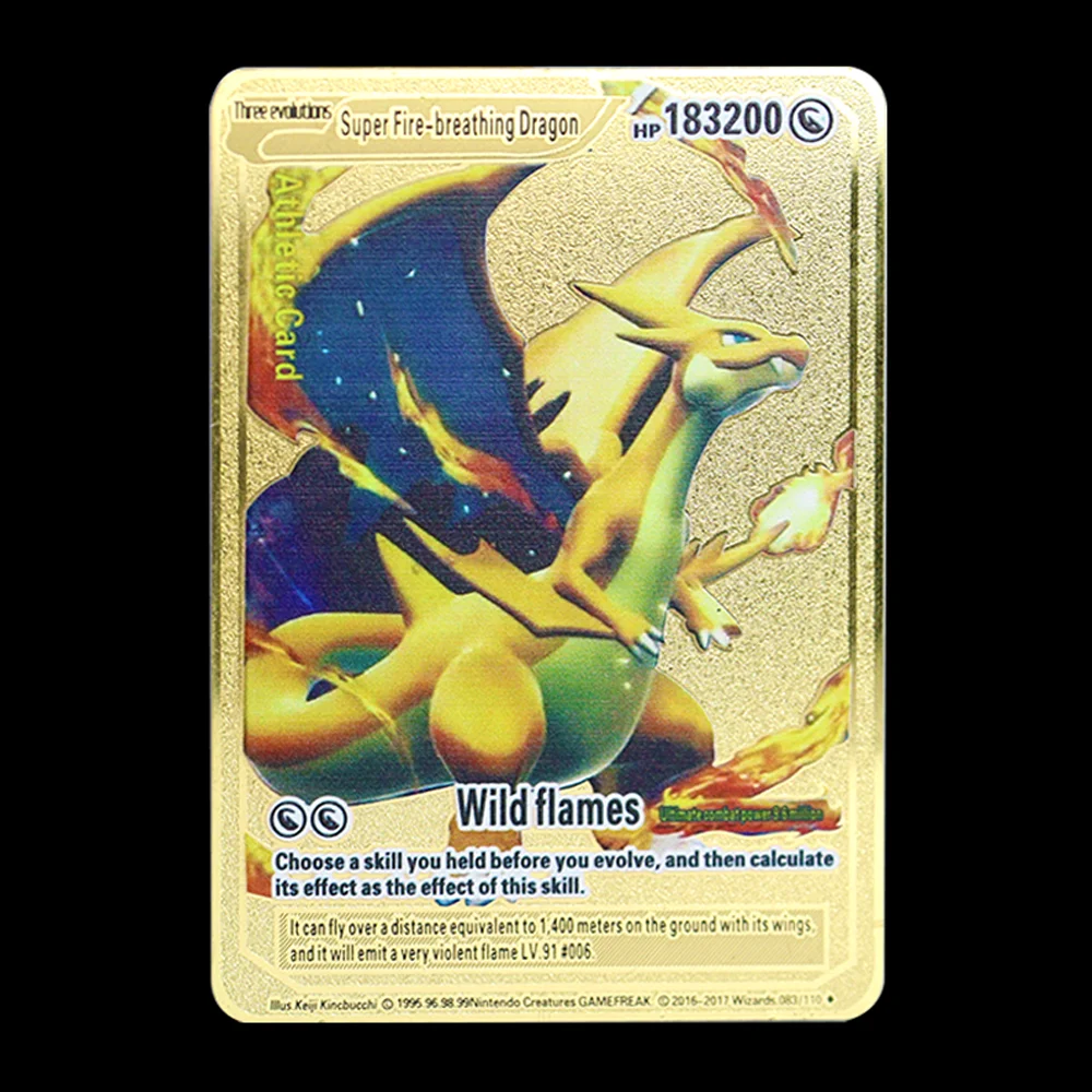 

Pokemon 183200 Points High Hp Charizard Mewtwo Pikachu Gold Black English French Metal Cards Vmax Mega GX Game Collection Cards