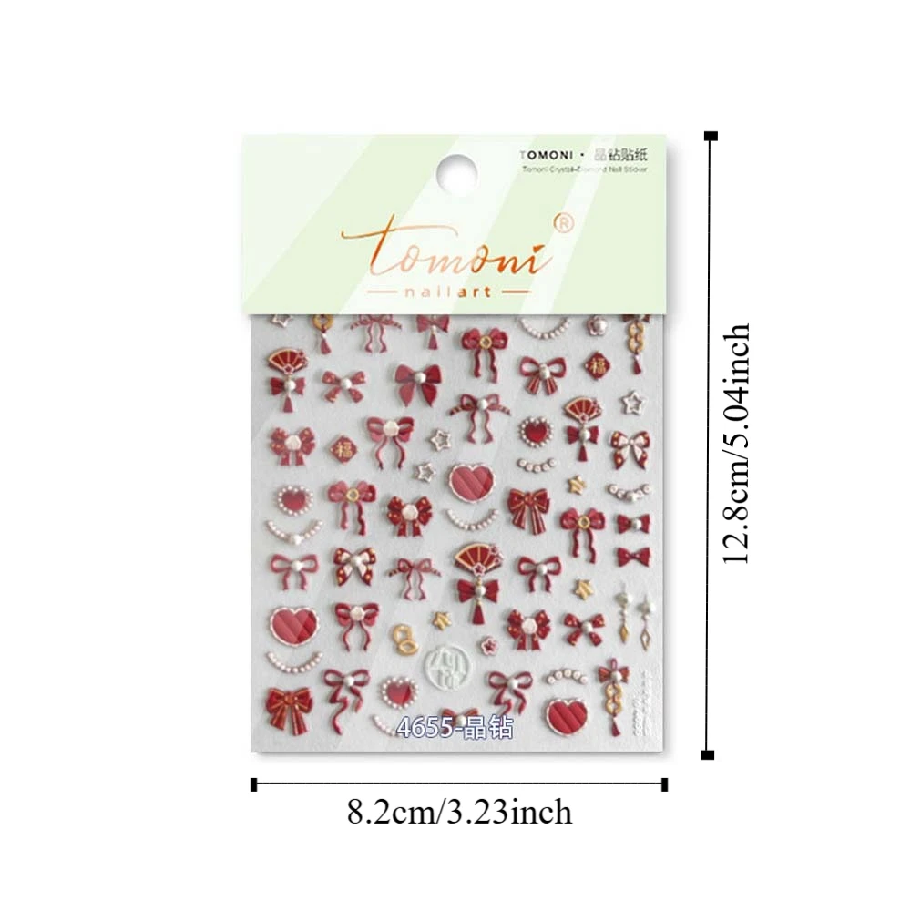 Nail Accessories Chinese New Year Nail Sticker 3D Pearl Bow Peony Flower New Year Snake Nail Decal 2025 Snake New Year