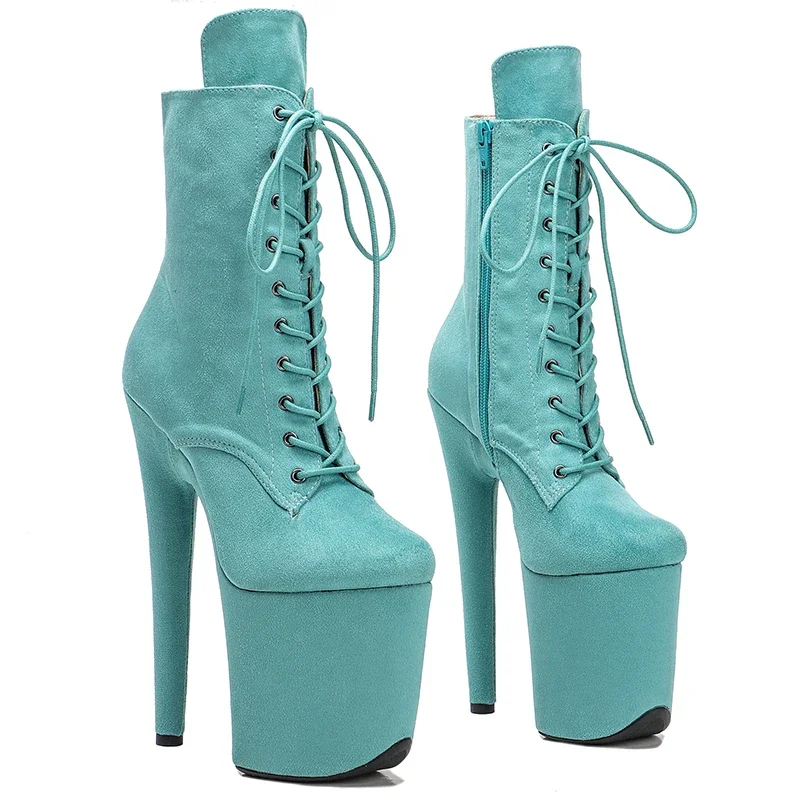 

Leecabe Blue Suede 20CM/8inches Pole dancing High Heel platform Boots closed toe Pole Dance boots