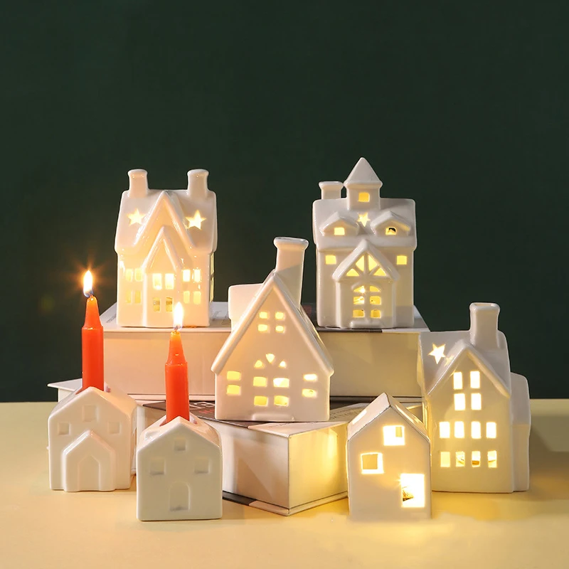 GIEMZA Ceramic Candle Holder 1pc Small Chimney House Candlestick Candle Room Holiday Decoration Gnome Home for Fairy Tale