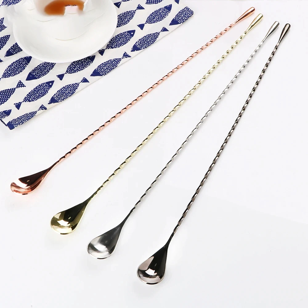 Stainless Steel Stir Bar Spoon Mixing Ounces Cocktail Spoon Spiral Pattern Bartender Tools Teadrop Bar Tool 1PC 30/40cm