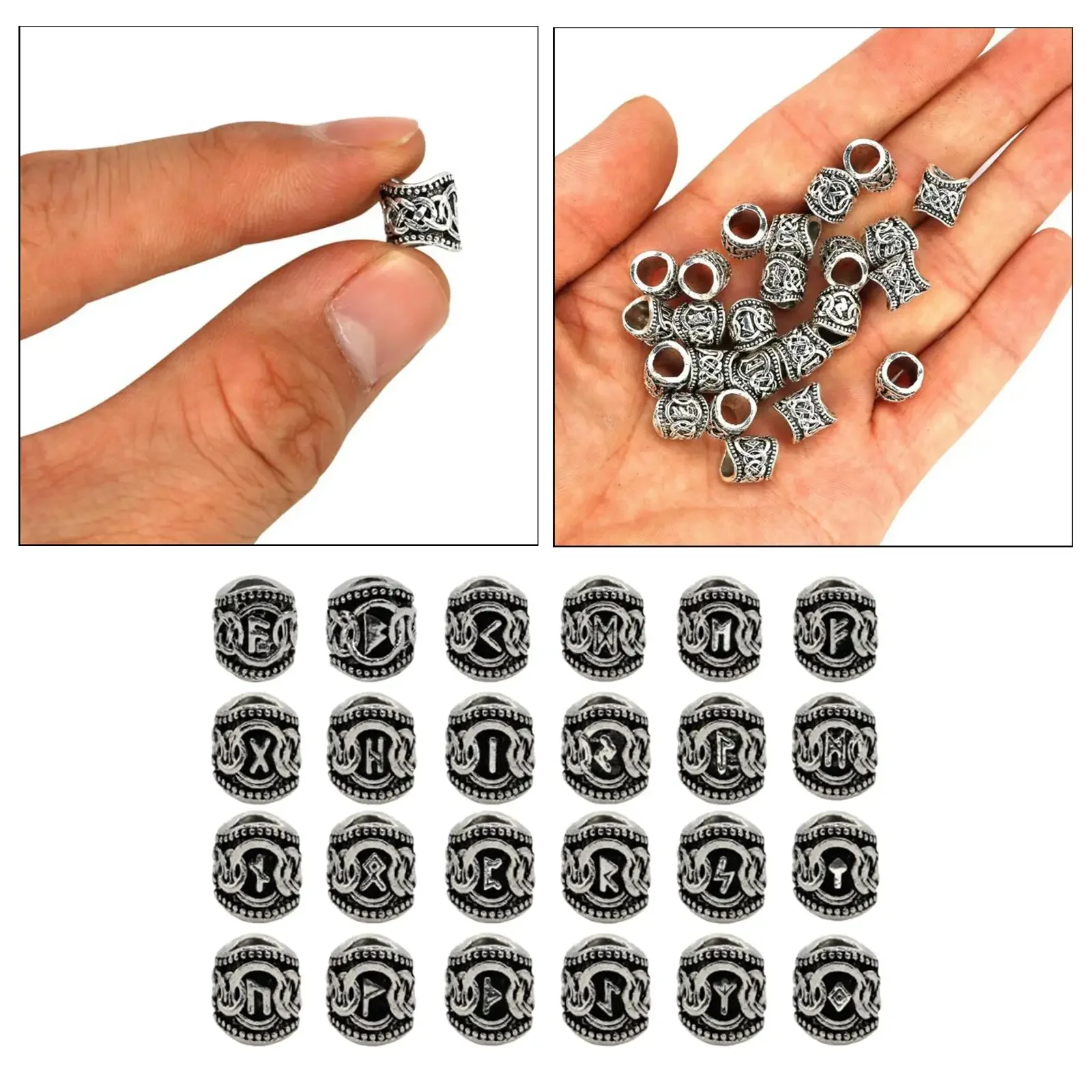   Rune Beard Bead Coil Set (24 Pieces) - Norse Rings for Hair, Dreads & Beards