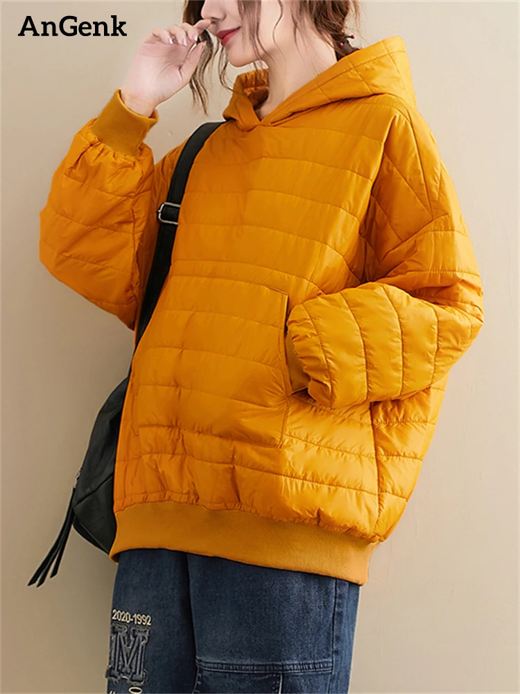 2022 Women Oversize Short Jacket Autumn Winter Hooded Jackets Yellow