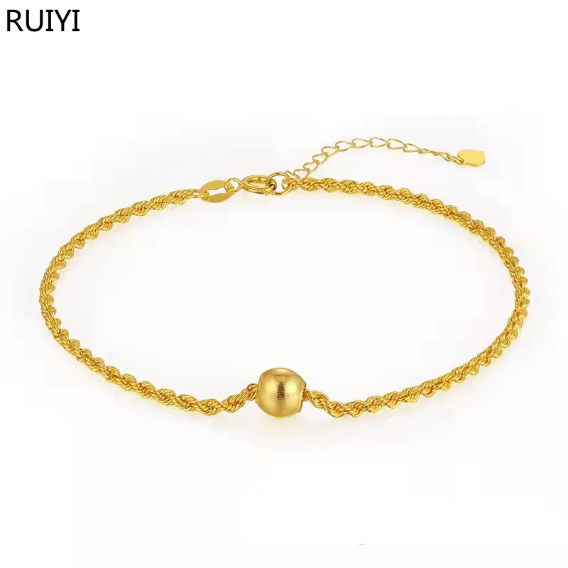 

RUIYI Real 18K Gold Twisted Chain Bracelet Simple Gold Ball Design Pure AU750 Hemp Rope Chain Fine Jewelry Gift for Women