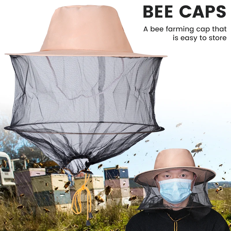 Beekeeper anti bee hat beekeeping hat with hidden net anti mosquito bee insect net veil head face protector beekeeper equipment