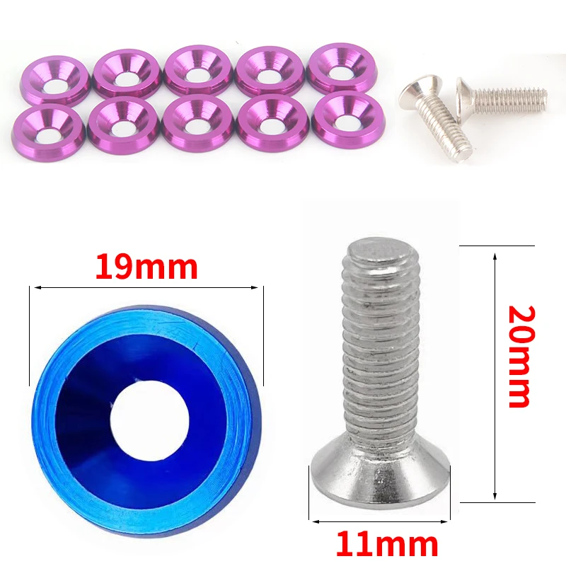 Car accessories auto fasteners auto accessories 10/ set M6 car modification screw gasket bolt aluminum fender bumper washer photo engine compartment screw set
