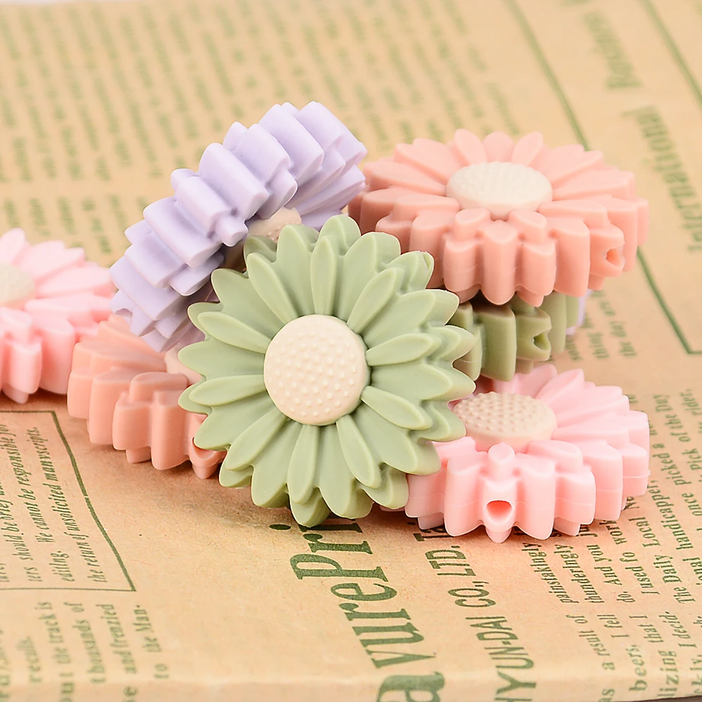 Silicone Beads 10pcs LOFCA Daisy Sunflower Cute Food Grade Teether BPA-Free Baby Toy Chain Accessories