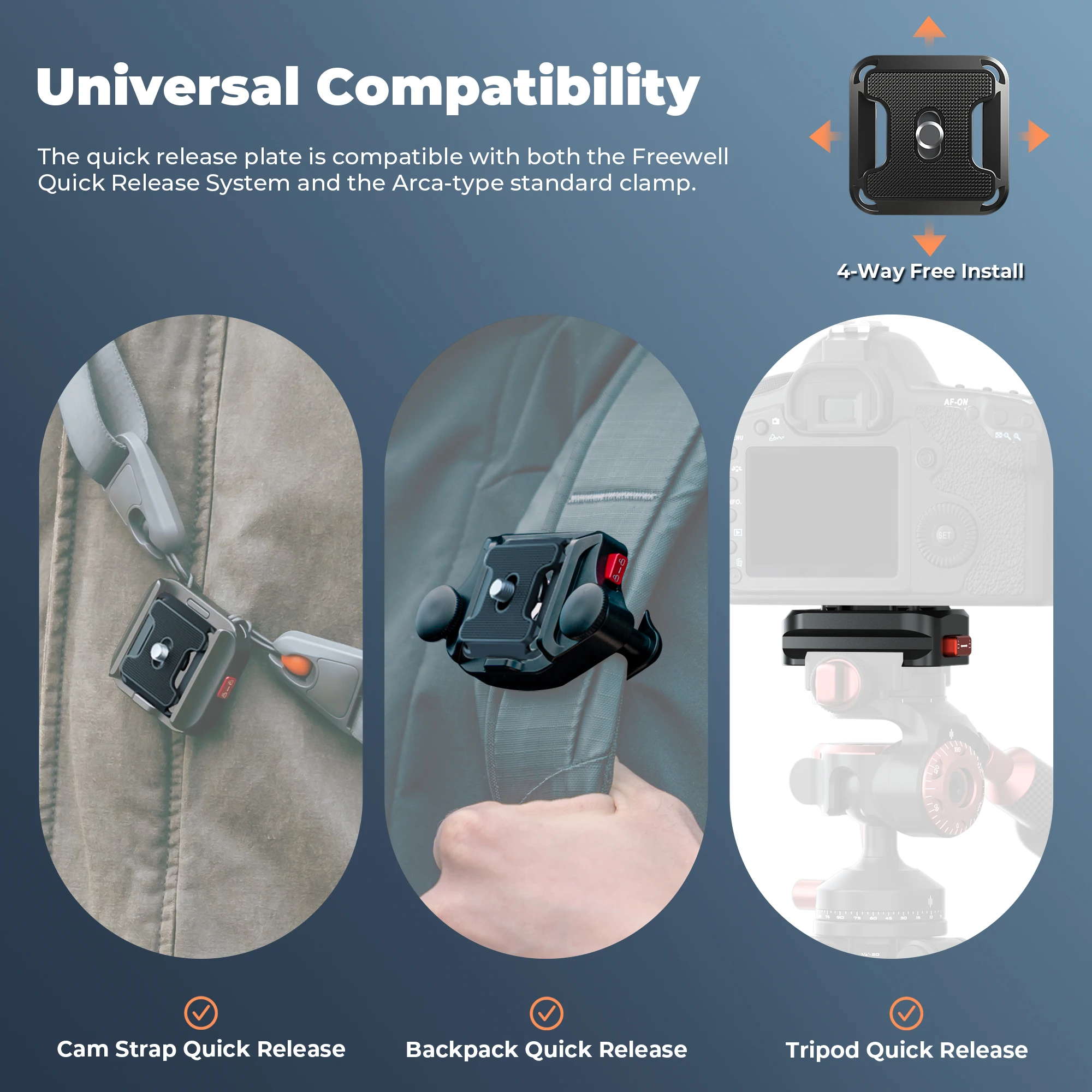 Backpack Quick Release Clamp Compatible DSLR Cameras and 1/4" Screw Devices Ligh