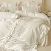 Korean Princess Style Lace Ruffles Bedding Set Solid Color Duvet Cover Set Flat/Fitted Bed Sheet Pillowcases With Pillowcases 3