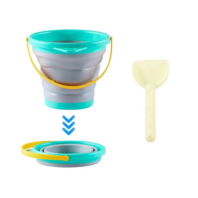 Foldable Beach Bucket Children's Foldable Bucket Play Sand Toys Bright Colors Silicone Beach Toys For Lake Backyard Beach Garden 2