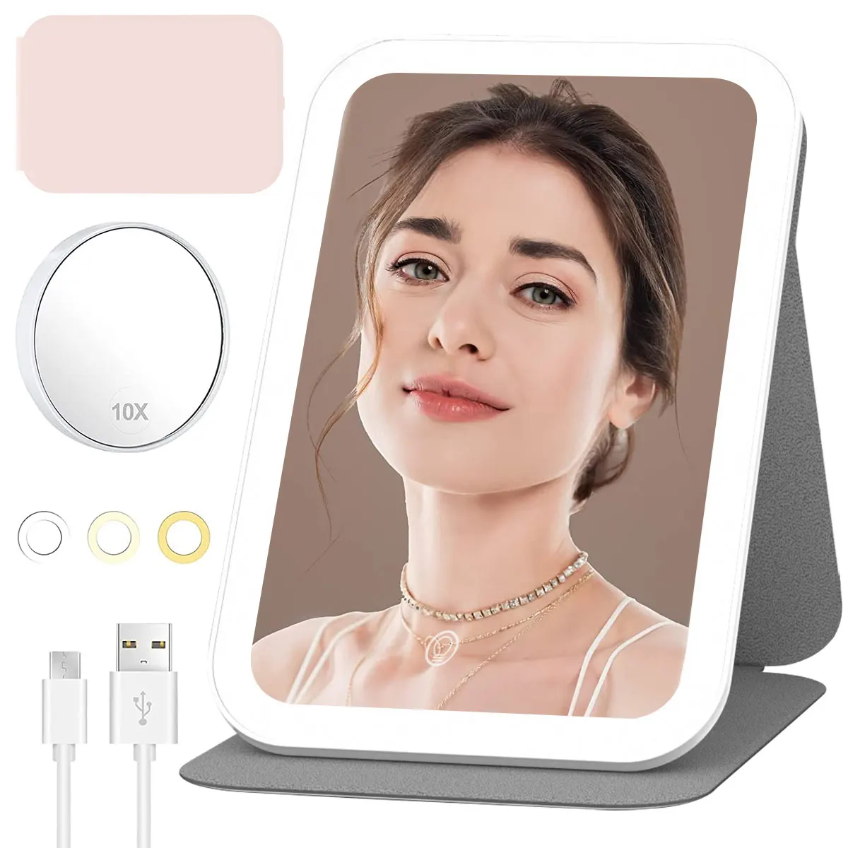 

Harupink Makeup Mirror with LED Lights Touch Screen Vanity Mirror with 10X Magnifying Mirror Brightness Adjustable Cosmetic