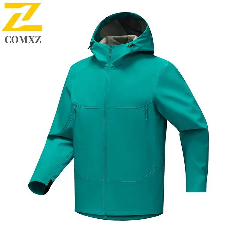 COMXZ Trench Coat Soft Shell Classic Windproof Climbing Camping Chaqueta Hiking Waterproof Lightweight Versatile Men's Outerwear