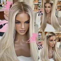 Femme perruques Hightlight blond cendré perruques de cheveux humains 13x6 perruque frontale en dentelle transparente pré plumé noeuds blanchis droite naturelle H 2
