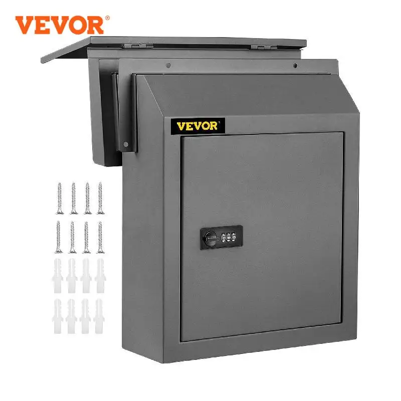 VEVOR Through-The-Door & Through-the-Wall Locking Drop Box Parcel Drop Box w/ Code Lock Rainproof Coated Steel Mailbox Letterbox