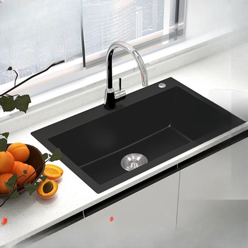 Quartz stone kitchen large single sink pull faucet set