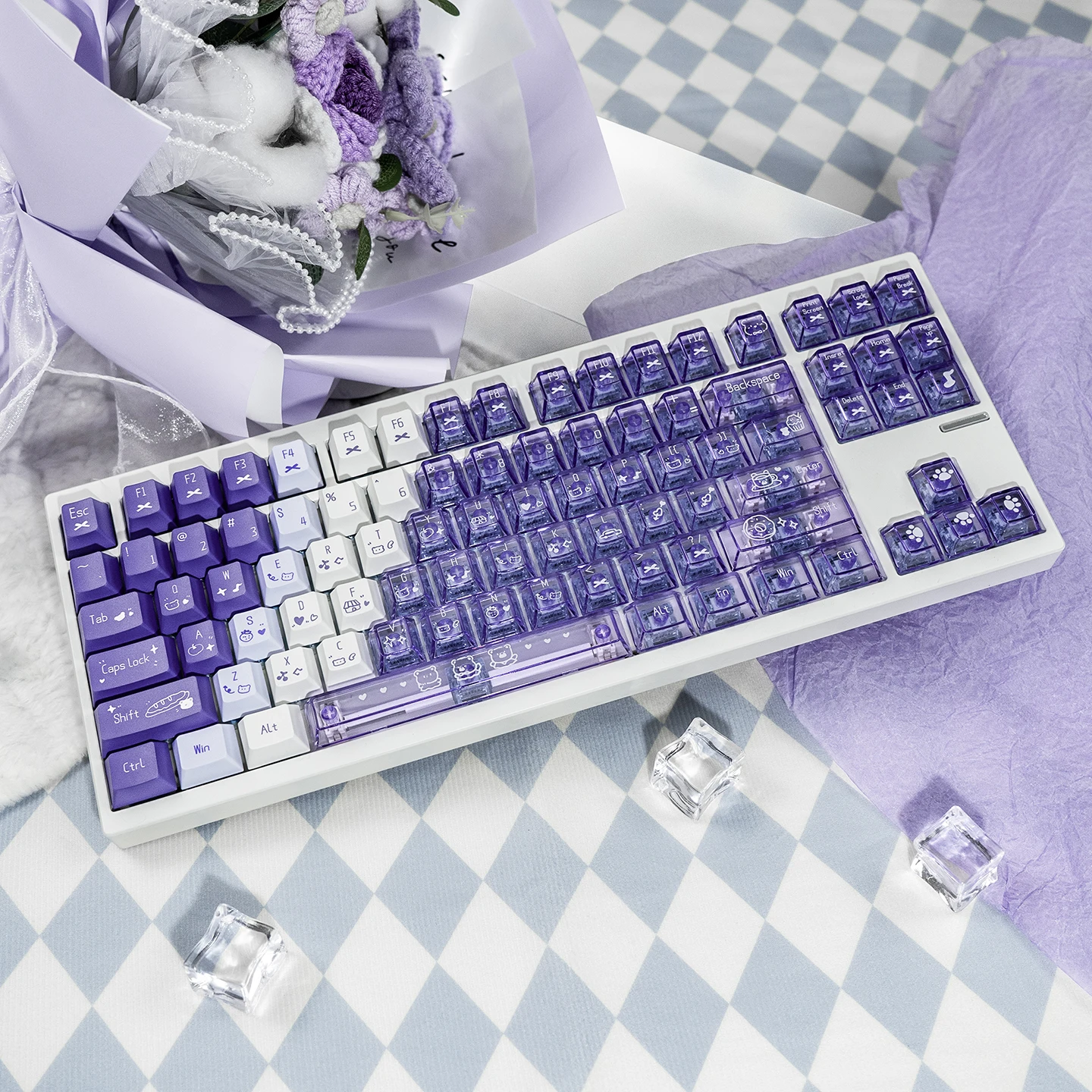 Gradient Purple Keycaps - Transparent Cute Style PC+PBT Cherry Profile Dye-Sub Keycaps