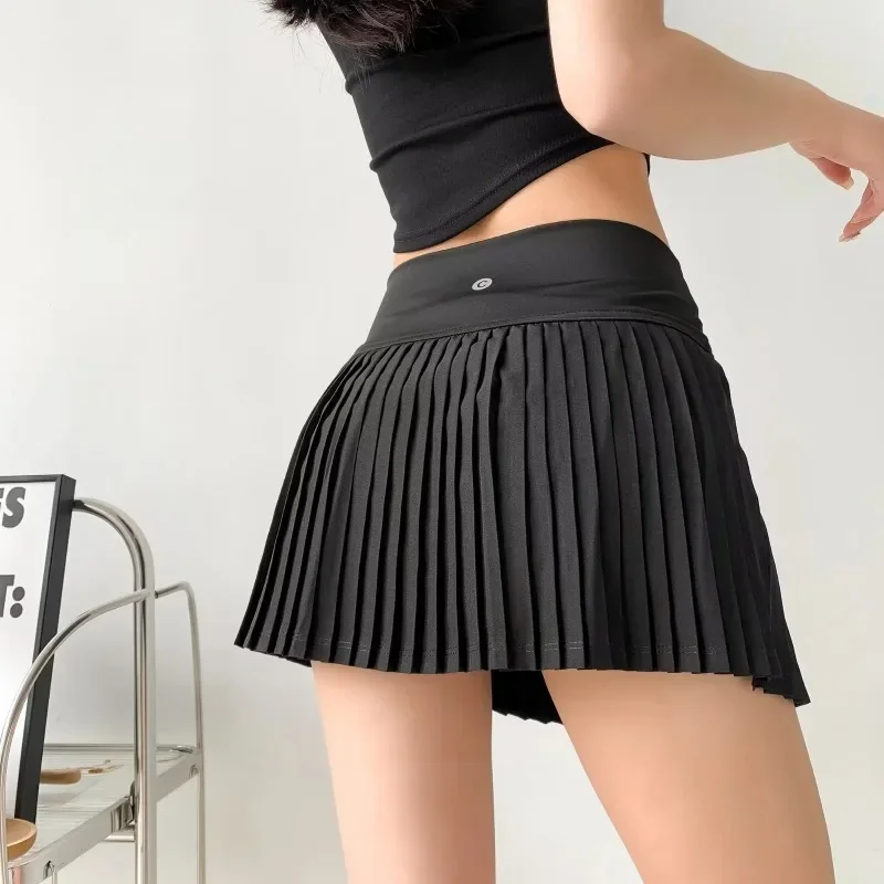 White Casual Pleated Skirts For Women Autumn Run Yoga Women's Elastic Short Skirt Street Female Solid High Waist Mini Skirts