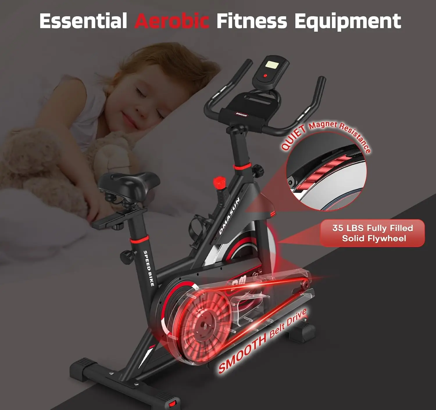 Exercise Bike, Silent Magnetic Resistance Stationary Bike for Home with 330 LBS Capacity, Indoor Bike with Comfortable Seat Cush