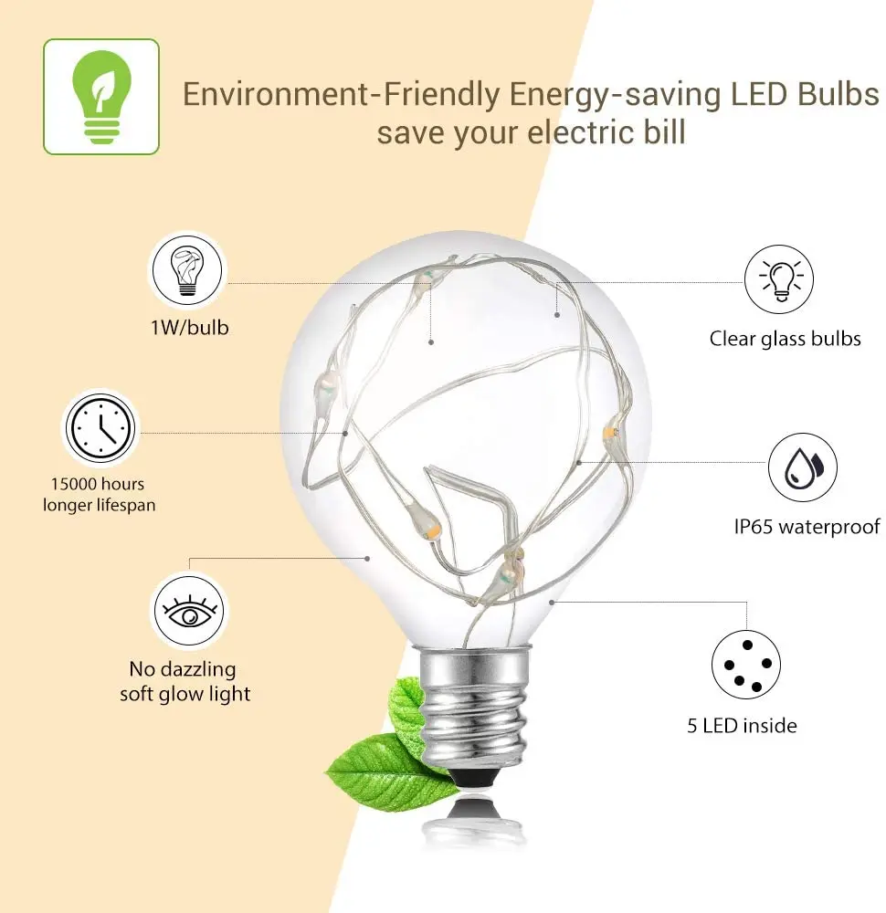 LED Outdoor String Lights ,G40 Globe String Lights for Outside Backyard Porch Balcony Party Decor, 8 modes, with Remote Control - 4
