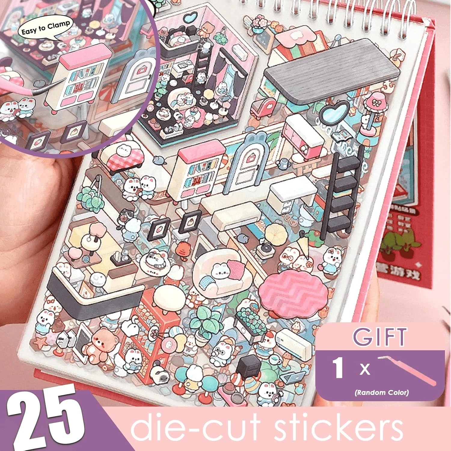 3D Sticker Scene Book,Include 20 Beautiful House Isometric 3D Space DIY Scene Stickers Book,Cute Art Stickers for Girls