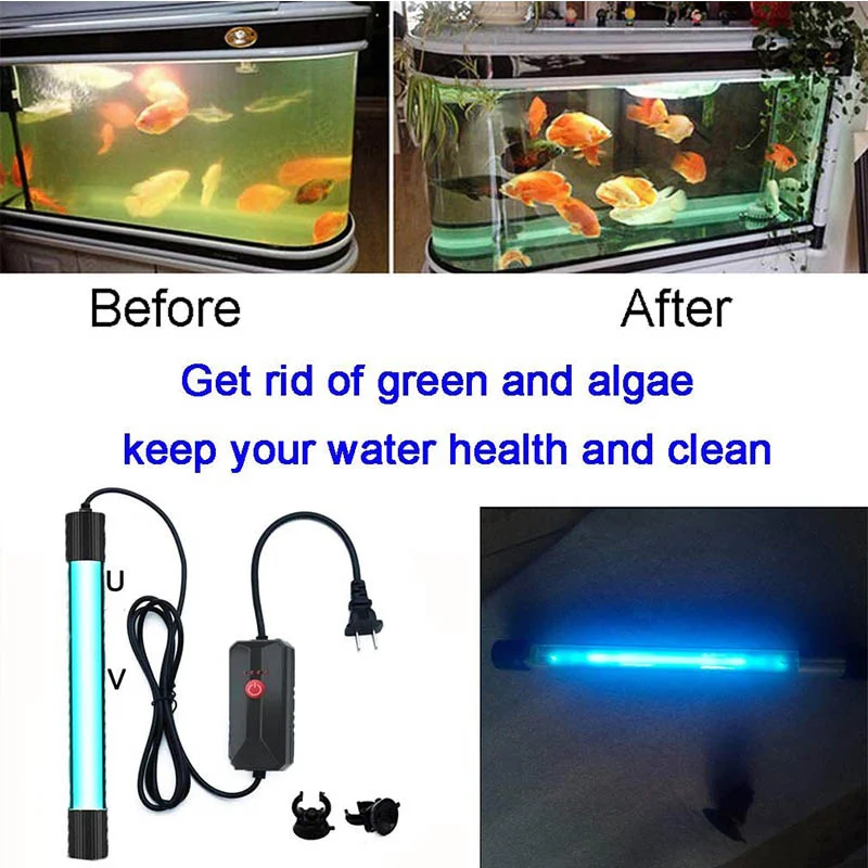 Lámpara De Limpieza UVC Para Acuario - Sumergible, Con Temporizador, Enchufe UE 220V, Elimina Microorganismos