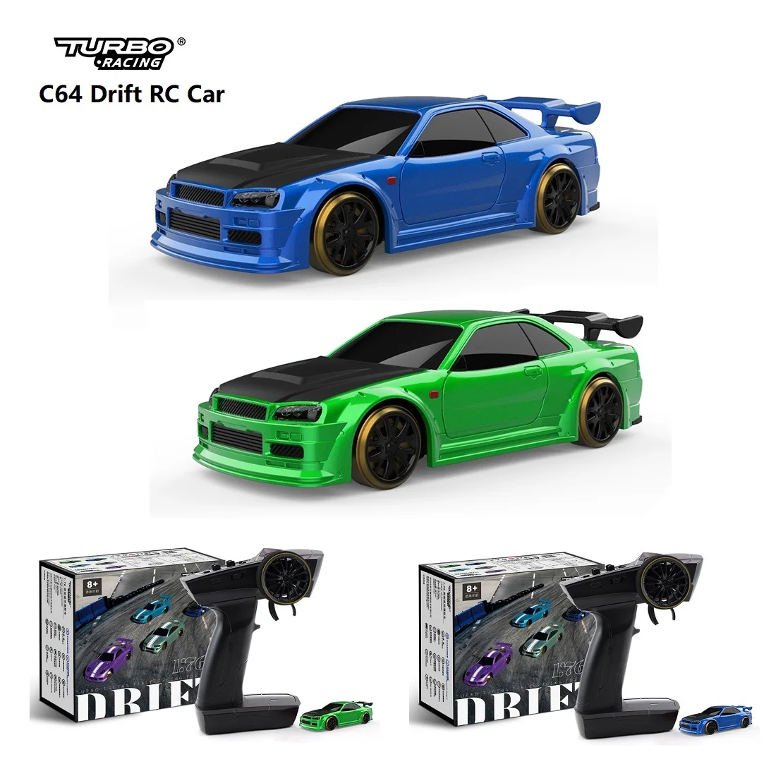 

Turbo Racing C64 1/76 Drift RC Car With Gyro Radio Full Proportional Remote Control Toys RTR track mat For Kids and Adults Toys