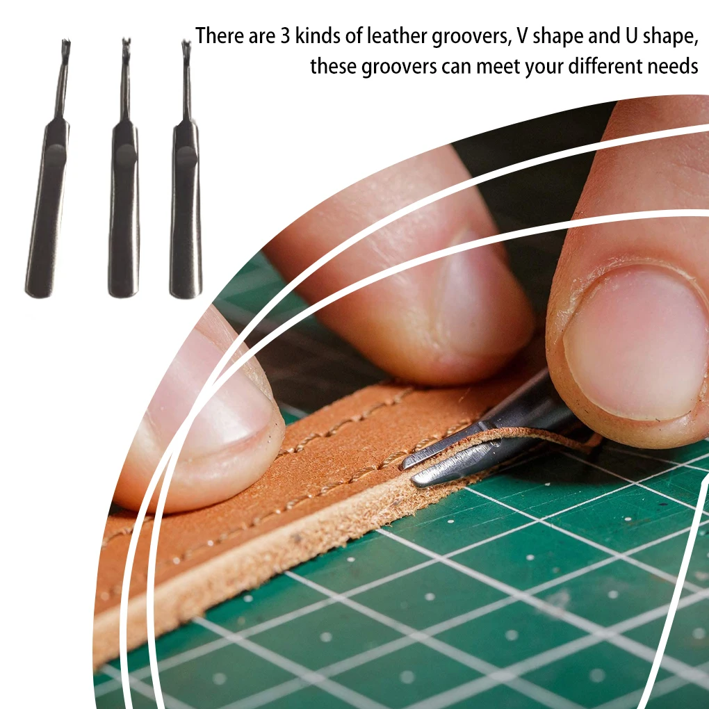 3 Pieces Set Professional Leather Manual Edge Beveler Groovers U V Shape Leathers Grooving Tool Leathercraft Handtool