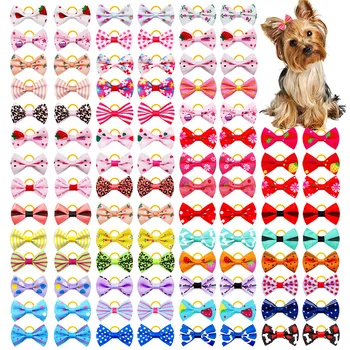 50PCS Dog Accessories Dog Bows Handmade Cute Hair Accessories For Dogs and Cats Puppy Bows With Rubber Bands Pet Supplies 1
