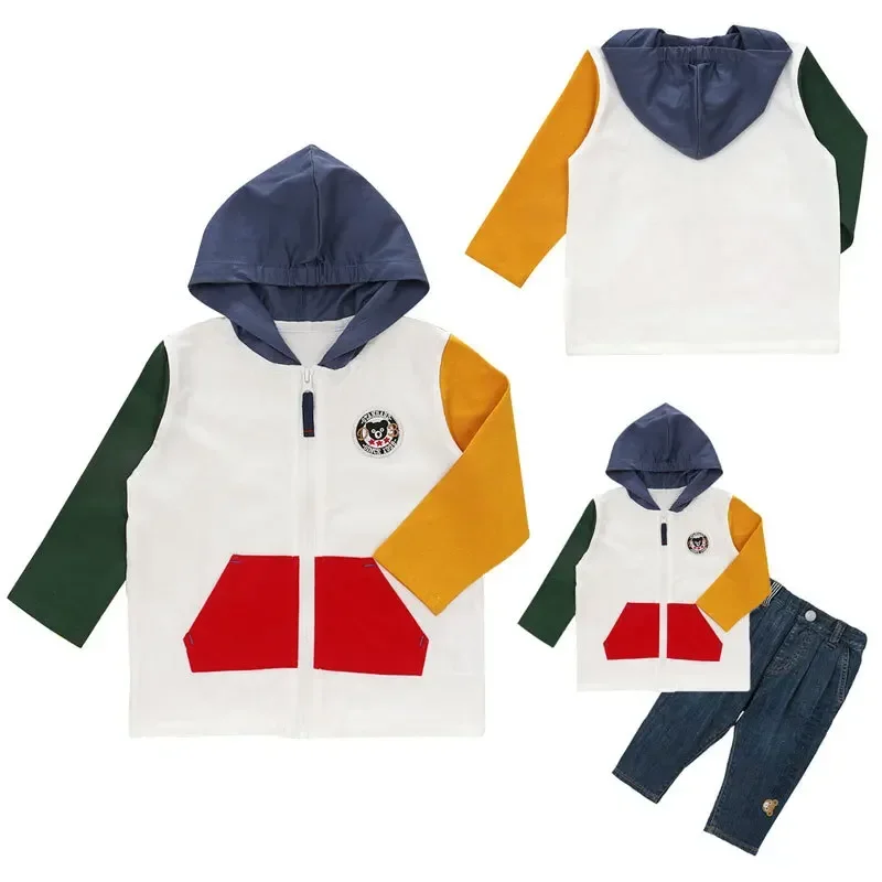 

Boys' Coat Autumn New Kids Cartoon DB Black Bear Emblem Embroidered Hooded Jacket Cardigan