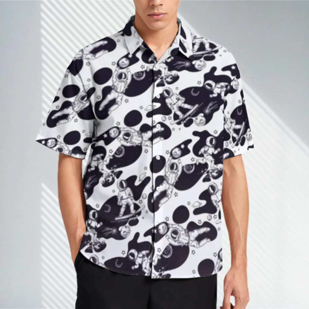 

Summer Street Wear Retro Style Print Men's Short Sleeve Shirts ins Street Loose Casual All-Match Jacket