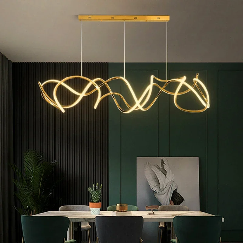 Modern Minimalist Stainless Steel Wave Decorative Lights Hotel Villa Design Model Room Irregular Light Luxury Chandelier New