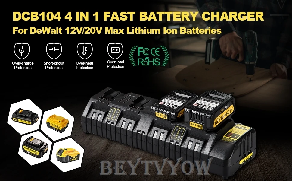 For Dewalt Battery Charger 12V/20V Max Li-ion Batteries 4-Port Battery Charger R