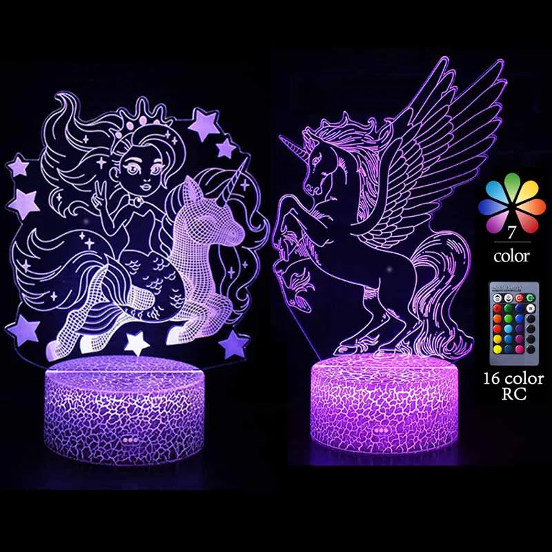 

New Cartoon Cute Unicorns Lamps 3D Acrylic Led Table Lamp Children's Room Boys Girls Bedside Night Light Home Decorations Gifts