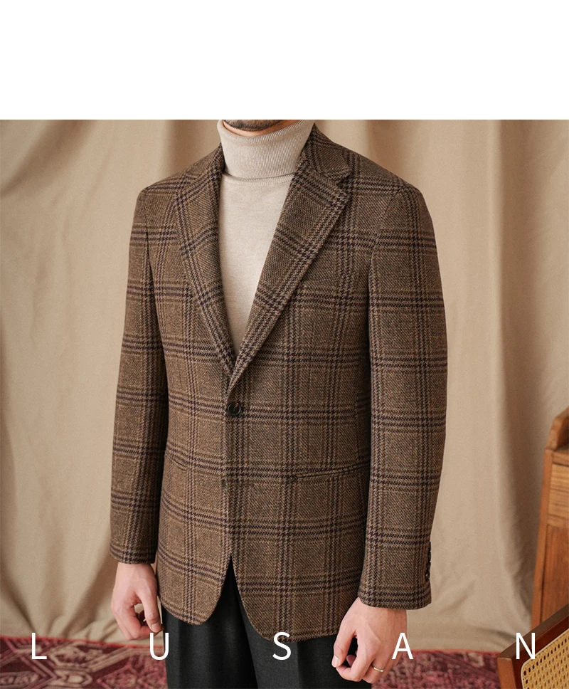 Mr. Lu San 50 % Wolle Prince Ge Coffee Retro-Anzug Herbst/Winter Italienischer Gentry Warm High-Setting-Anzug Herren – Detail 20
