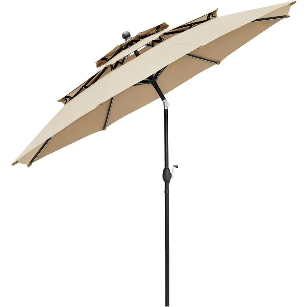

Outdoor Extra Large Umbrella With Crank Canopy 13FT Double-Sided Patio Umbrellas With 36 LED Lights Parasol Furniture