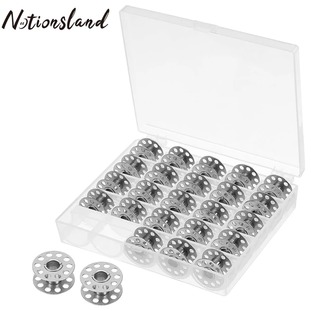 25pcs Metal Bobbins Embroidery Bobbins with Storage Box for Sewing
