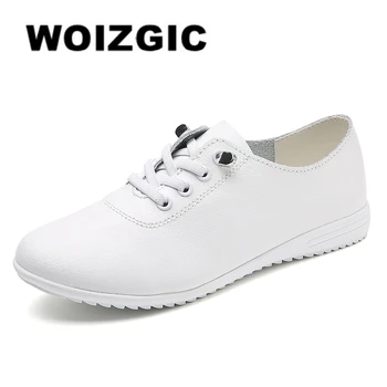 WOIZGIC Scarpe basse da donna in vera pelle da donna Mocassini Mocassini morbidi Stringate comode 1