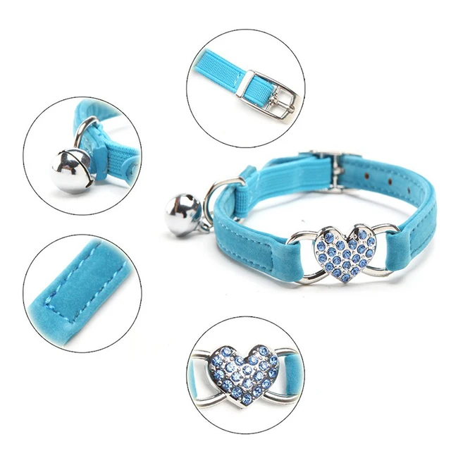 Heart Charm And Bell Cat Collar Safety Elastic Adjustable With Soft Velvet Material 8 Colors Pet Product Small Dog Collar New 5