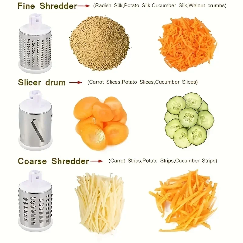 Food Slicer Fruit Slicer Vegetable Shredder Multi Functional Vegetable Slicer 360&deg; Surround Cutting Edges Three Types Blades Coarse Slicing Fine Kitchen Supplies