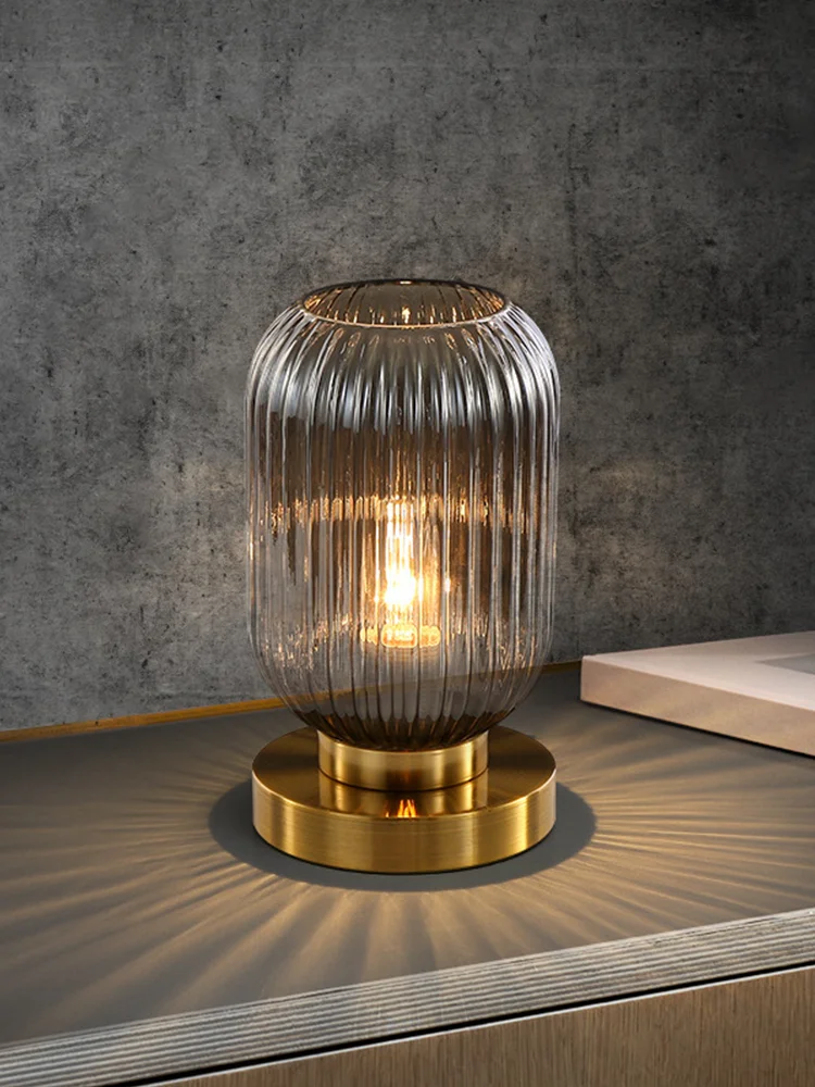 

Warm table lamp bedroom stripe illumination glass bedside lamp gold atmosphere mood lamp