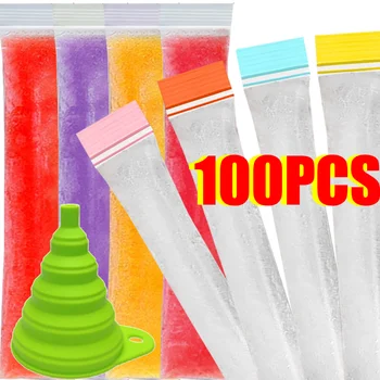 100/50Pcs Disposable Ice Popsicle Mold Bags Ice Cream Juice Yogurt Ice Bags DIY Popsicle Bag for Fruit Smoothies Yogurt Sticks