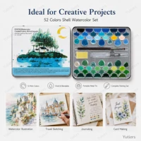 52 Colors Portable Watercolor Set in Metal Tin with Shell Paint Pans, Water Brush and Sponge for Artists, Students and Travel 5