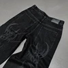 Black Cotton Jeans Men Women Ins New Dark Personality Pattern Printing Straight Pants Fall Winter Loose High Street Couple Jeans 2