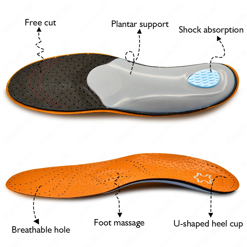 Leather Orthopedic Insole Orthotic Arch Support Instep Flat Foot Shoes Latex Antibacterial Active Carbon  Pad Foot Care Unisex