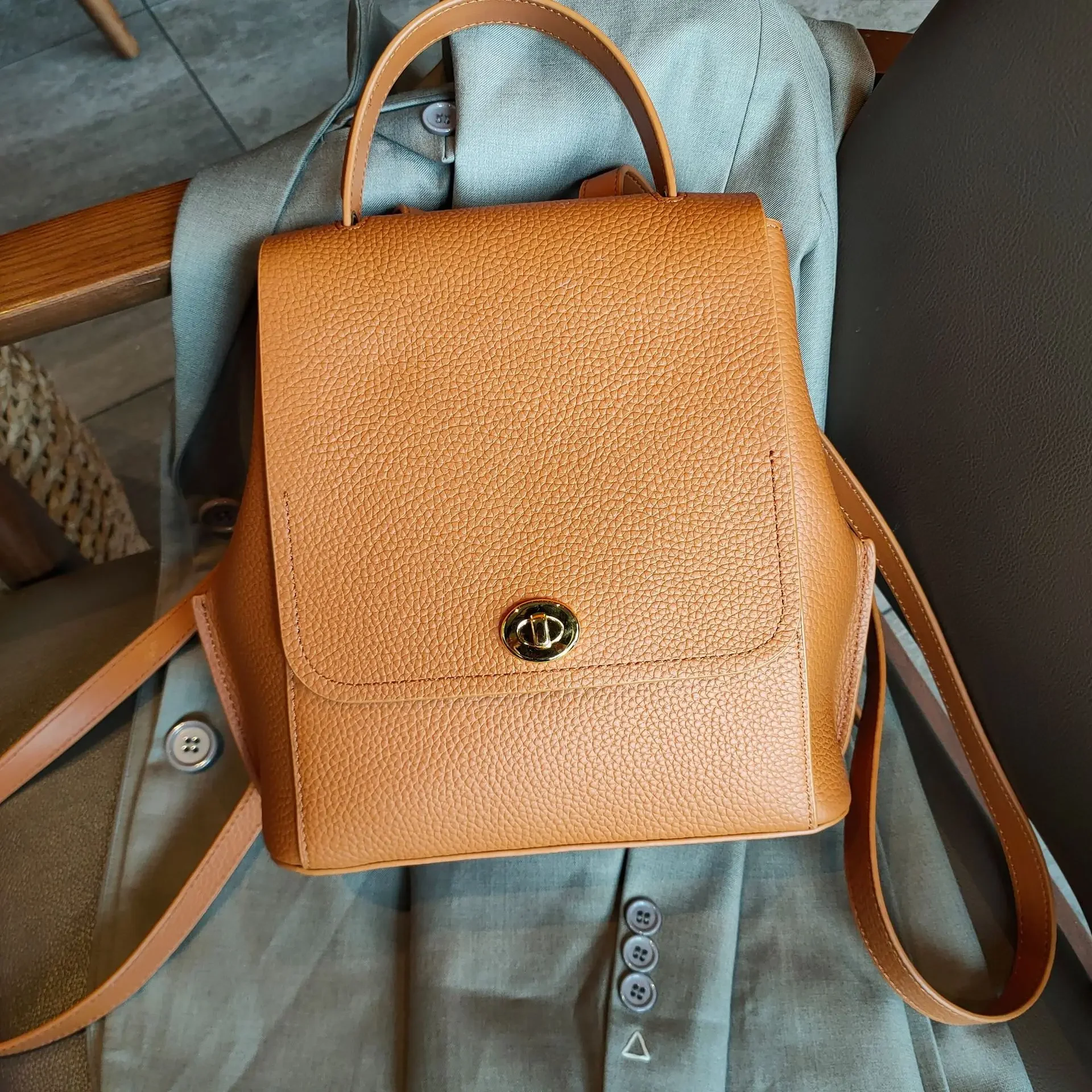 2024 Ins Vintage Women Backpack Cowhide Leather High Quality Female Shoulder Bag College Girl School Book Backpacks Daypack 3